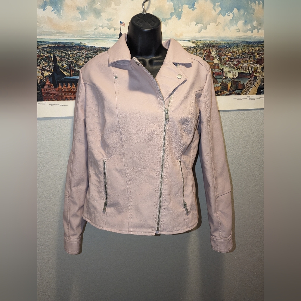 Light pink Baccini Faux leather moto jacket